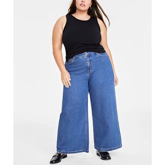 On 34th Women's High-Rise Wide-Leg Jeans Dark Blue Plus Size 24W - Picture 1 of 2